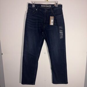 NWT Eddie Bauer 30x30 Men's Flex Relaxed Fit Denim Deep Indigo Blue Jeans